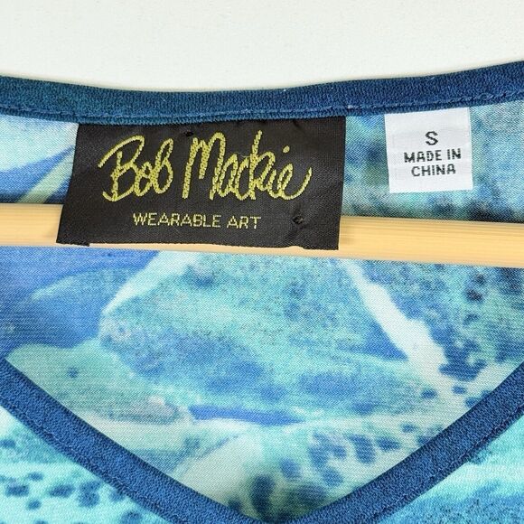 Bob Mackie Wearable‎ Art Blue Floral 3/4 Flare Sleeve Shirt Top Women's Small - Picture 5 of 6